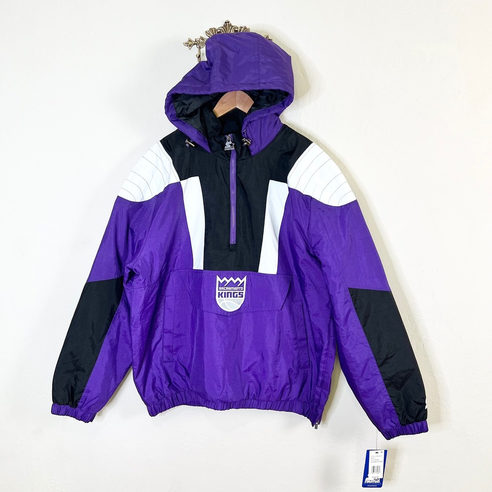 Sacramento Kings Pullover Starter Jacket Mens Size L Purple Black White New NWT